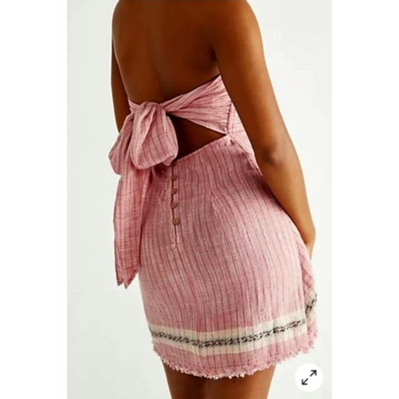 Free People Pia Strapless Mini Dress in Pink Combo Size XS - Picture 7 of 8